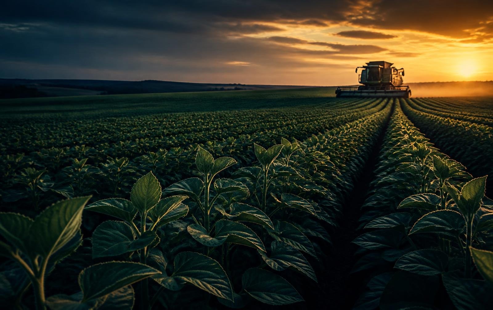 Lavoura ao entardecer representando o agronegócio